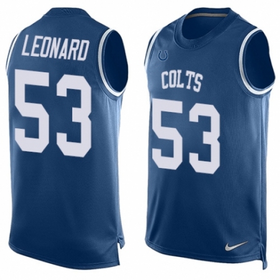 Men's Nike Indianapolis Colts #53 Darius Leonard Limited Royal Blue Player Name & Number Tank Top NFL Jersey - Ujersey