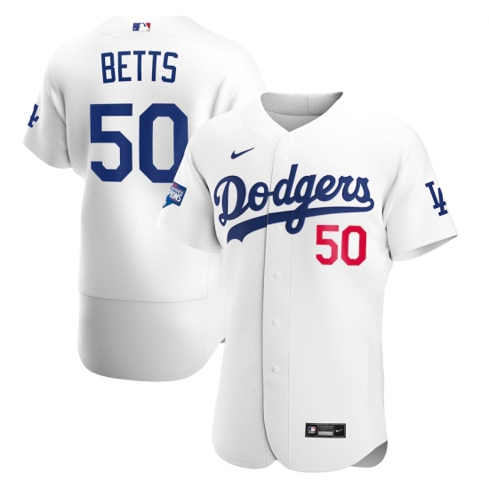 Men's Los Angeles Dodgers #50 Mookie Betts Nike White 2020 World Series Champions Home Authentic Player Jersey - Ujersey