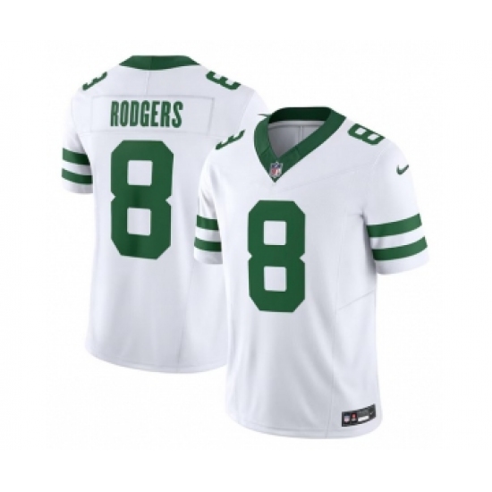 Men's Nike New York Jets #8 Aaron Rodgers White 2023 F.U.S.E. Vapor Limited Throwback Stitched Football Jersey
