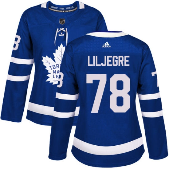 Women's Adidas Toronto Maple Leafs #78 Timothy Liljegren Authentic Royal Blue Home NHL Jersey - Ujersey
