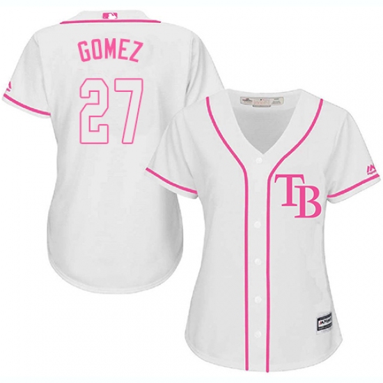 Women's Majestic Tampa Bay Rays #27 Carlos Gomez Replica White Fashion Cool Base MLB Jersey - Ujersey