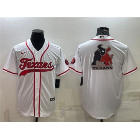 Men's Houston Texans White Team Big Logo With Patch Cool Base Stitched Baseball Jersey - Ujersey