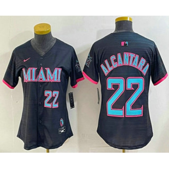 Women's Miami Marlins #22 Sandy Alcantara Number Black 2025 City Connect Limited Stitched Jersey - Ujersey