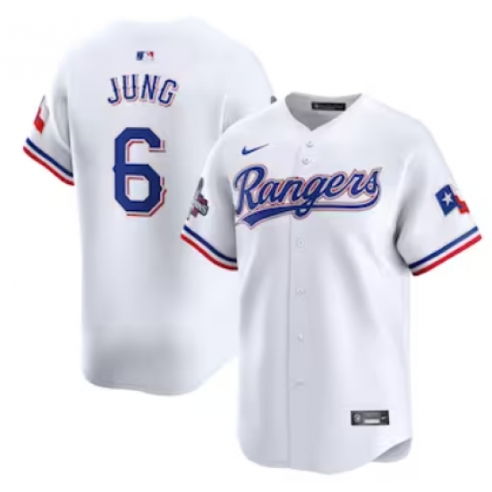 Men's Texas Rangers #6 Josh Jung Nike White Home 2023 World Series Champions Limited Jersey - Ujersey