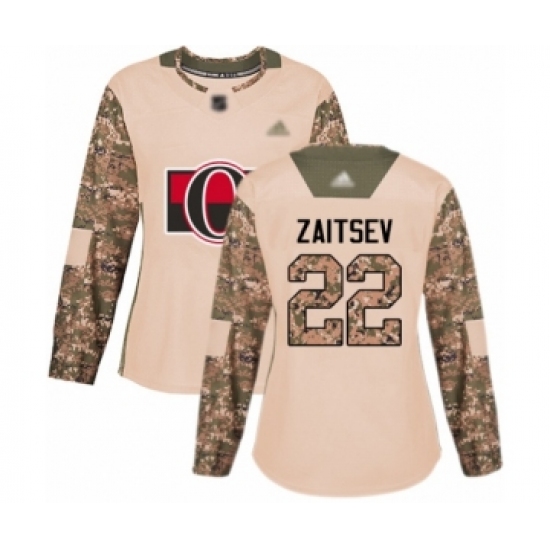 Women's Ottawa Senators #22 Nikita Zaitsev Authentic Camo Veterans Day Practice Hockey Jersey - Ujersey