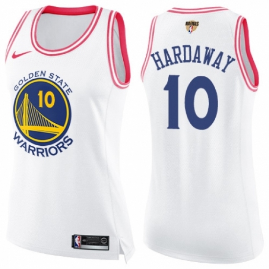 Women's Nike Golden State Warriors #10 Tim Hardaway Swingman White/Pink Fashion 2018 NBA Finals Bound NBA Jersey - Ujersey