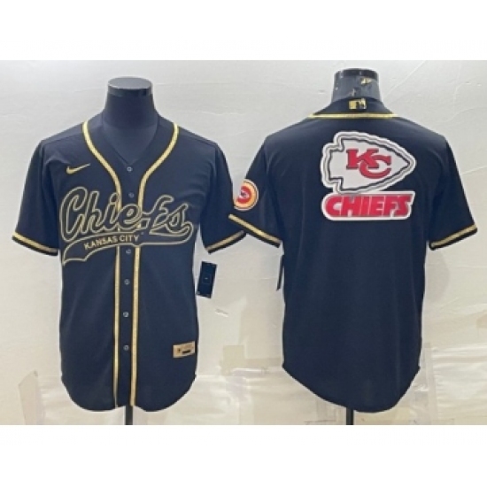 Men's Kansas City Chiefs Black Gold Team Big Logo With Patch Cool Base Stitched Baseball Jersey - Ujersey