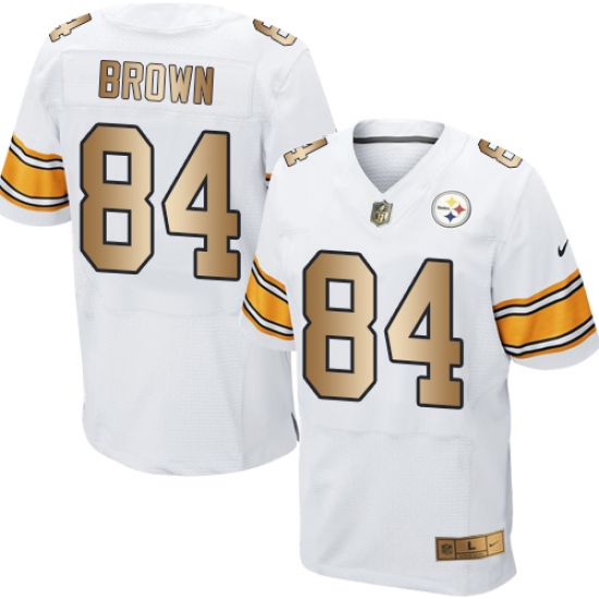Men's Nike Pittsburgh Steelers #84 Antonio Brown Elite White/Gold NFL Jersey - Ujersey