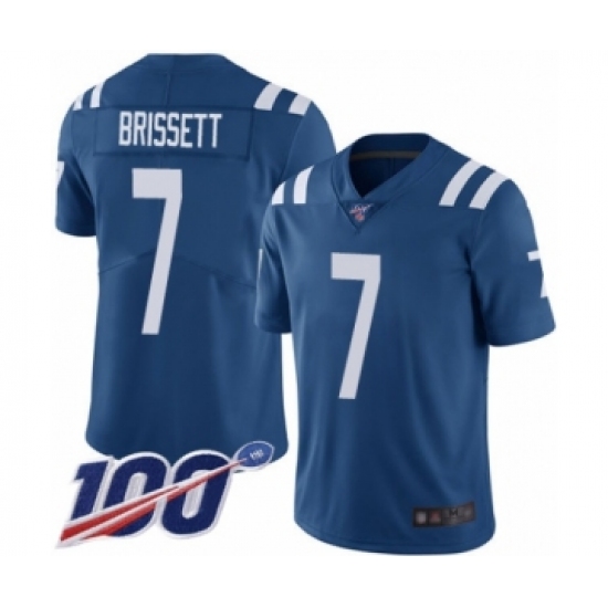 Men's Indianapolis Colts #7 Jacoby Brissett Royal Blue Team Color Vapor Untouchable Limited Player 100th Season Football Jersey - Ujersey