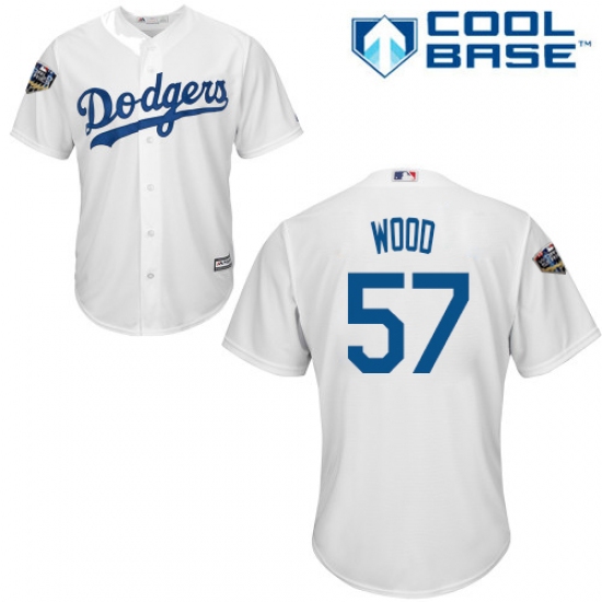 Youth Majestic Los Angeles Dodgers #57 Alex Wood Authentic White Home Cool Base 2018 World Series MLB Jersey - Ujersey
