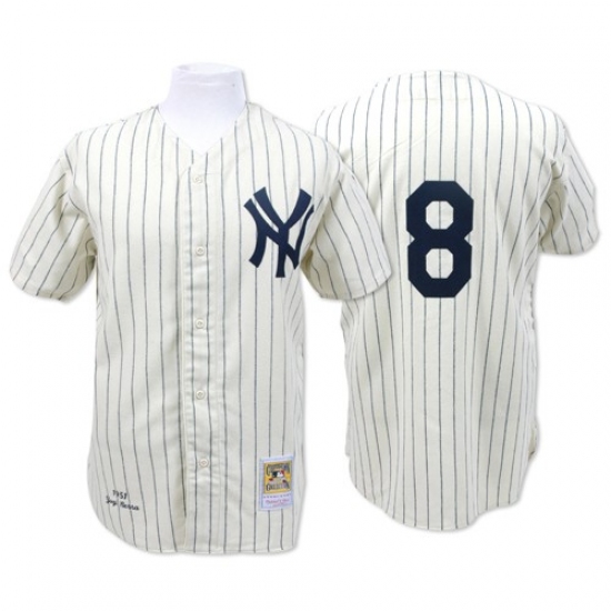 Men's Mitchell and Ness New York Yankees #8 Yogi Berra Authentic White Throwback MLB Jersey - Ujersey