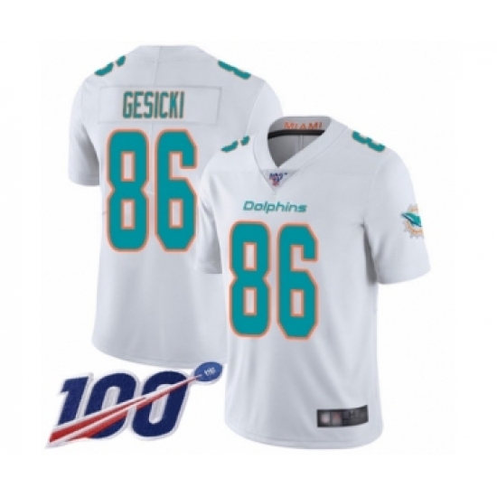 Men's Miami Dolphins #86 Mike Gesicki White Vapor Untouchable Limited Player 100th Season Football Jersey - Ujersey