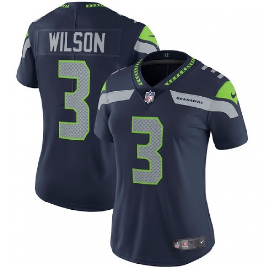 Women's Nike Seattle Seahawks #3 Russell Wilson Steel Blue Team Color Vapor Untouchable Limited Player NFL Jersey - Ujersey