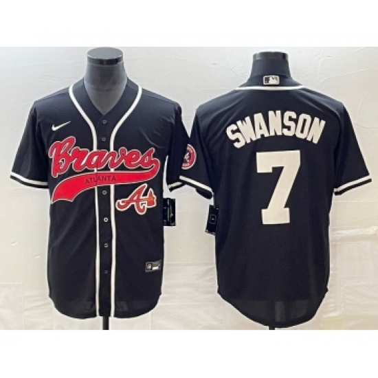 Men's Atlanta Braves #7 Dansby Swanson Black Cool Base Stitched Baseball Jersey - Ujersey