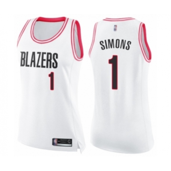 Women's Portland Trail Blazers #1 Anfernee Simons Swingman White Pink Fashion Basketball Jersey - Ujersey