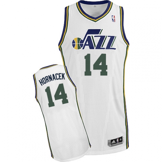 Men's Adidas Utah Jazz #14 Jeff Hornacek Authentic White Home NBA Jersey - Ujersey