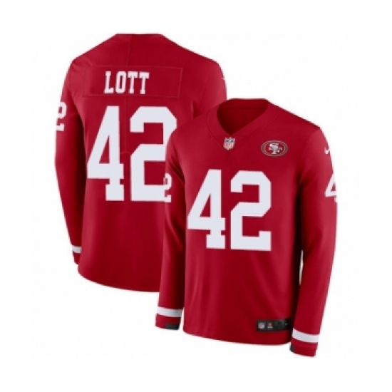 Men's Nike San Francisco 49ers #42 Ronnie Lott Limited Red Therma Long Sleeve NFL Jersey - Ujersey