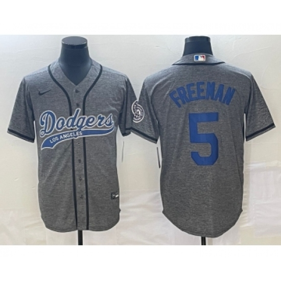 Men's Los Angeles Dodgers #5 Freddie Freeman Grey Gridiron Cool Base Stitched Baseball Jersey - Ujersey