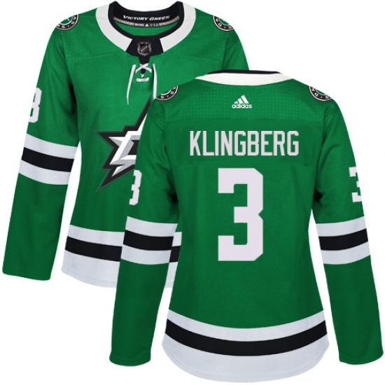 Women's Adidas Dallas Stars #3 John Klingberg Authentic Green Home NHL Jersey - Ujersey