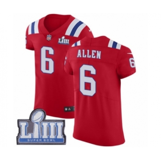 Men's Nike New England Patriots #6 Ryan Allen Red Alternate Vapor Untouchable Elite Player Super Bowl LIII Bound NFL Jersey - Ujersey