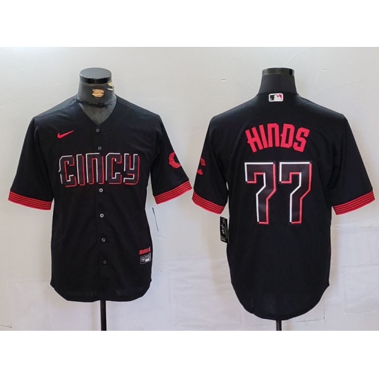 Men's Cincinnati Reds #77 Rece Hinds Black 2023 City Connect Cool Base Stitched Jersey - Ujersey