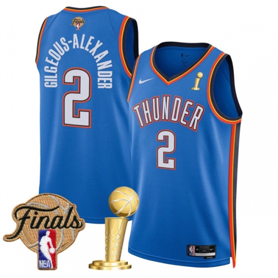 Men's Oklahoma City Thunder #2 Shai Gilgeous-Alexander Blue 2025 Finals And Finals Champions Icon Edition Stitched Basketball Jersey - Ujersey