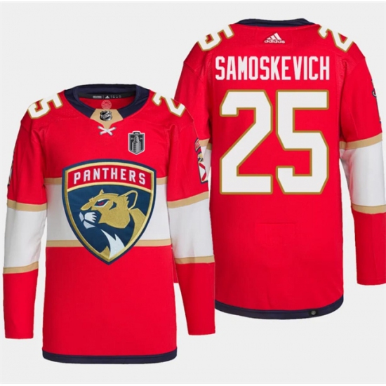 Men's Florida Panthers #25 Mackie Samoskevich Red 2024 Stanley Cup Final Stitched Jersey - Ujersey