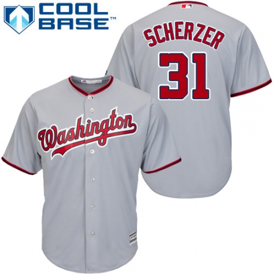 Youth Majestic Washington Nationals #31 Max Scherzer Replica Grey Road Cool Base MLB Jersey - Ujersey