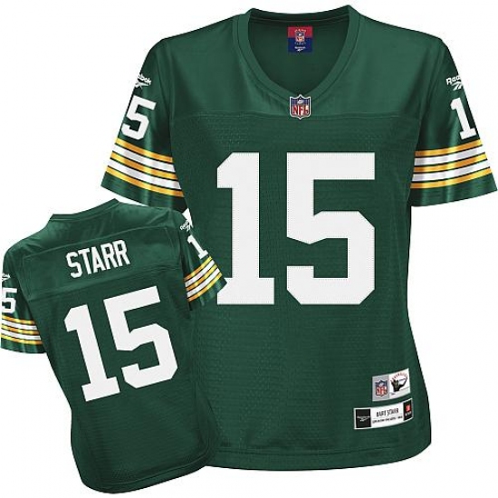 Reebok Green Bay Packers #15 Bart Starr Green Women's Throwback Team Color Premier EQT NFL Jersey - Ujersey