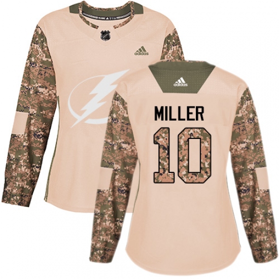 Women's Adidas Tampa Bay Lightning #10 J.T. Miller Authentic Camo Veterans Day Practice NHL Jersey - Ujersey