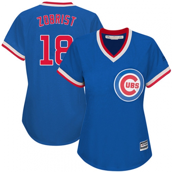 Women's Majestic Chicago Cubs #18 Ben Zobrist Authentic Royal Blue Cooperstown MLB Jersey - Ujersey