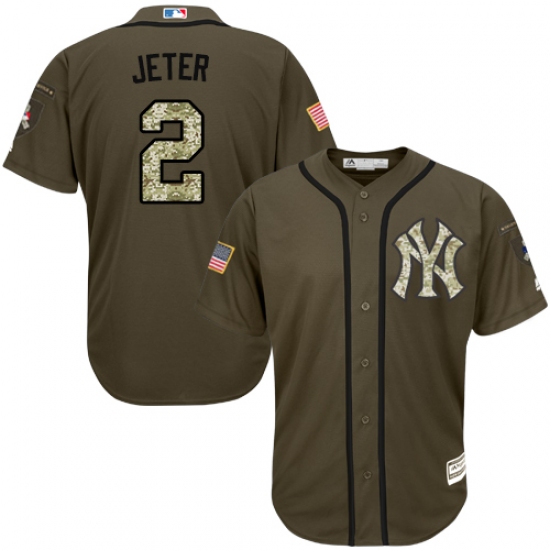 Men's Majestic New York Yankees #2 Derek Jeter Replica Green Salute to Service MLB Jersey - Ujersey