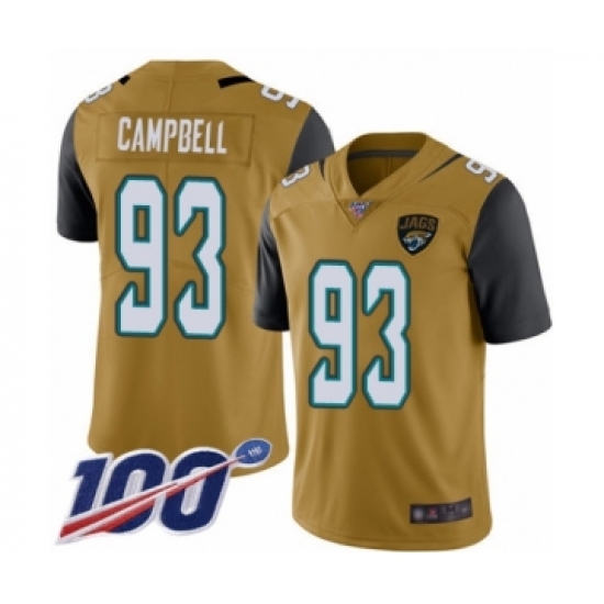 Men's Jacksonville Jaguars #93 Calais Campbell Limited Gold Rush Vapor Untouchable 100th Season Football Jersey - Ujersey