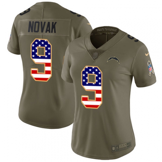 Women's Nike Los Angeles Chargers #9 Nick Novak Limited Olive/USA Flag 2017 Salute to Service NFL Jersey - Ujersey