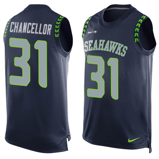 Men's Nike Seattle Seahawks #31 Kam Chancellor Limited Steel Blue Player Name & Number Tank Top NFL Jersey - Ujersey