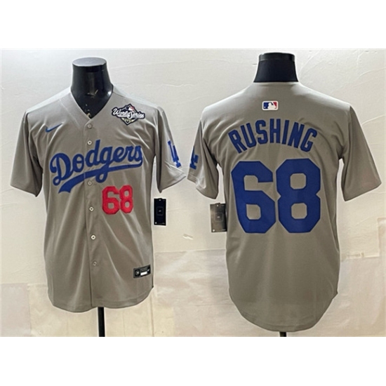 Men's Los Angeles Dodgers #68 Dalton Rushing Gray 2025 World Series Limited Stitched Baseball Jersey - Ujersey