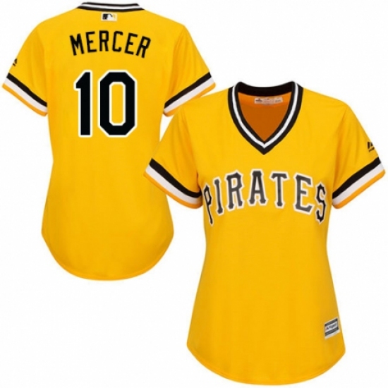 Women's Majestic Pittsburgh Pirates #10 Jordy Mercer Authentic Gold Alternate Cool Base MLB Jersey - Ujersey