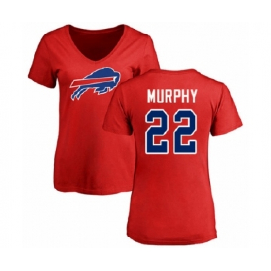 Football Women's Buffalo Bills #22 Marcus Murphy Red Name & Number Logo T-Shirt - Ujersey