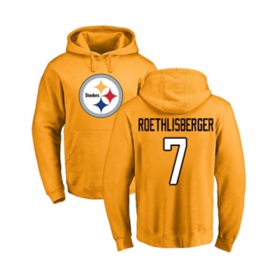 Football Pittsburgh Steelers #7 Ben Roethlisberger Gold Name & Number Logo Pullover Hoodie - Ujersey