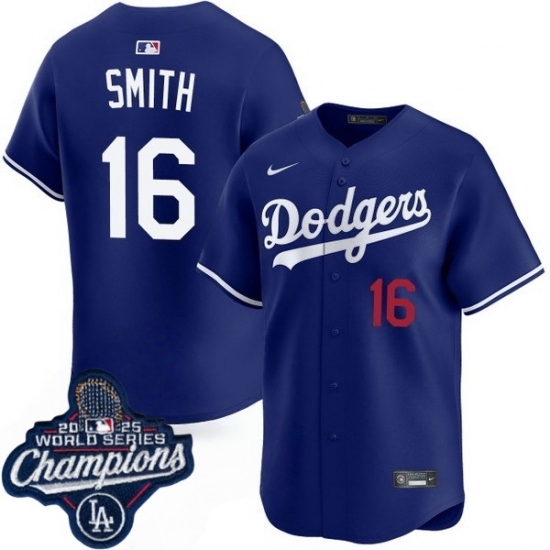 Men's Los Angeles Dodgers 16 Will Smith Cool Base 2025 World Champions Stitched Baseball Jersey Blue - Ujersey