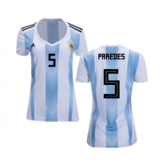 Women's Argentina #5 Paredes Home Soccer Country Jersey