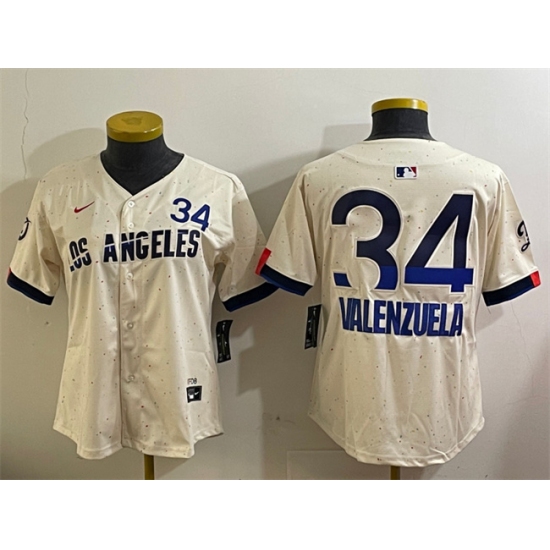 Women's Los Angeles Dodgers #34 Toro Valenzuela Cream 2024 City Connect Limited Stitched Baseball Jersey(Run Small)