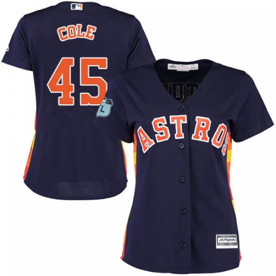 Women's Majestic Houston Astros #45 Gerrit Cole Replica Navy Blue Alternate Cool Base MLB Jersey - Ujersey