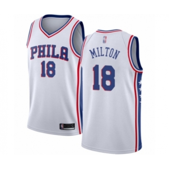 Men's Philadelphia 76ers #18 Shake Milton Authentic White Basketball Jersey - Association Edition - Ujersey