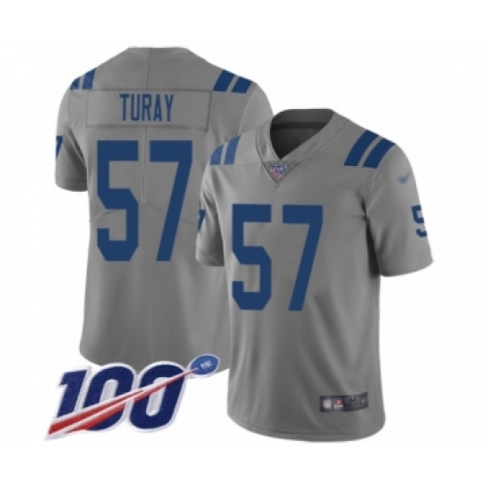 Men's Indianapolis Colts #57 Kemoko Turay Limited Gray Inverted Legend 100th Season Football Jersey - Ujersey
