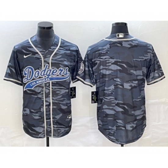 Men's Los Angeles Dodgers Blank Gray Camo Cool Base Stitched Baseball Jersey - Ujersey