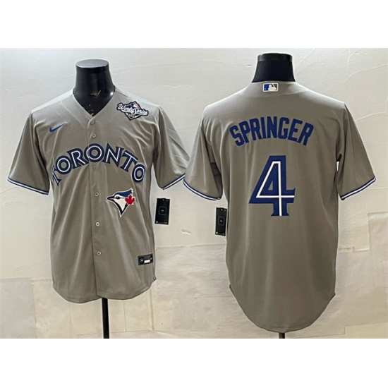 Men's Toronto Blue Jays #4 George Springer Gray 2025 World Series Cool Base Stitched Baseball Jersey - Ujersey