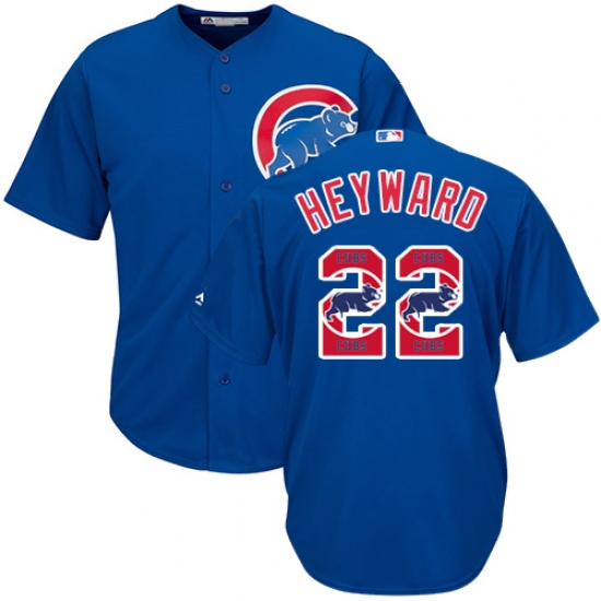 Men's Majestic Chicago Cubs #22 Jason Heyward Authentic Royal Blue Team Logo Fashion Cool Base MLB Jersey - Ujersey
