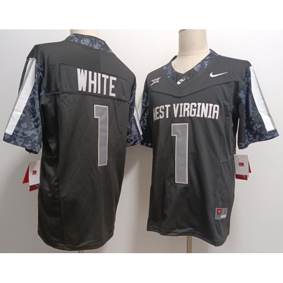 Men's West Virginia Mountaineers #1 Jahiem White Black FUSE College Stitched Jersey - Ujersey