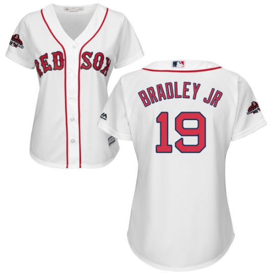 Women's Majestic Boston Red Sox #19 Jackie Bradley Jr Authentic White Home 2018 World Series Champions MLB Jersey - Ujersey